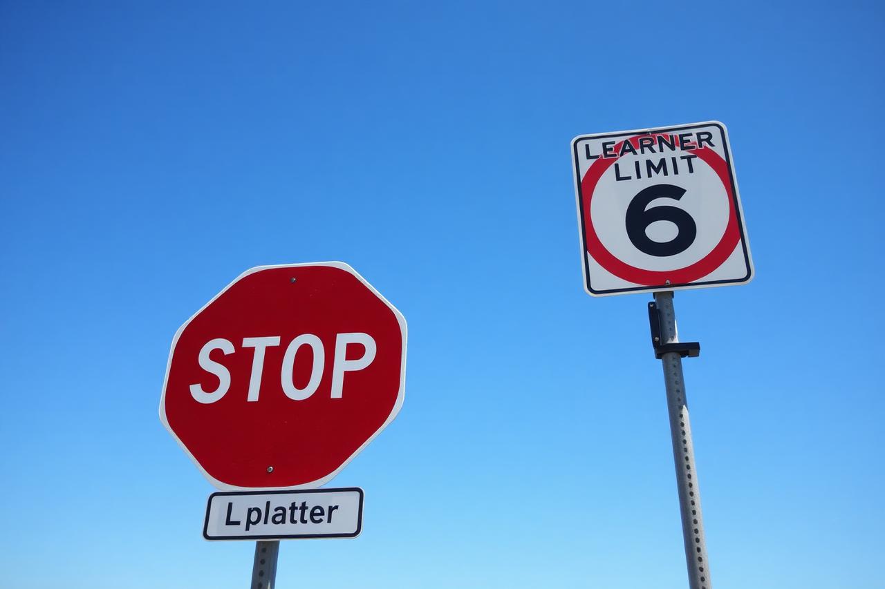 South African road signs including a stop sign and a speed limit sign